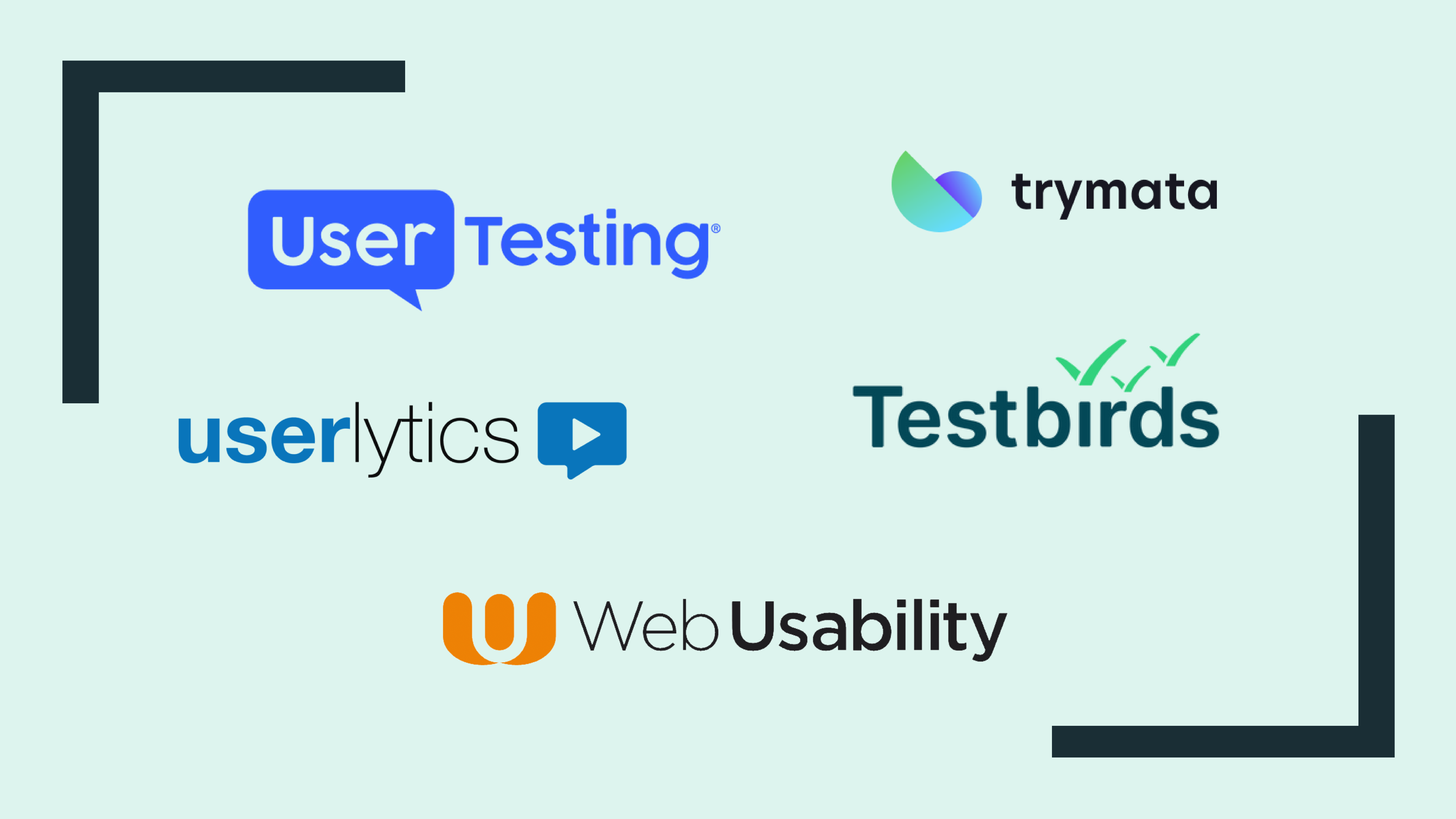 App testing platform logos: User Testing, userlytics, WebUsability, trymata and Testbirds
